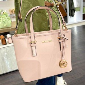 Michael Kors Jet Set Travel XS Saffiano Leather Top-Zip Tote Bag Powder Blush